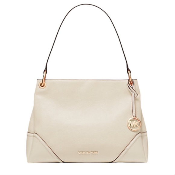 New Michael Kors MK Nicole Medium Shoulder Bag Tote Purse Vanilla White - Picture 3 of 14